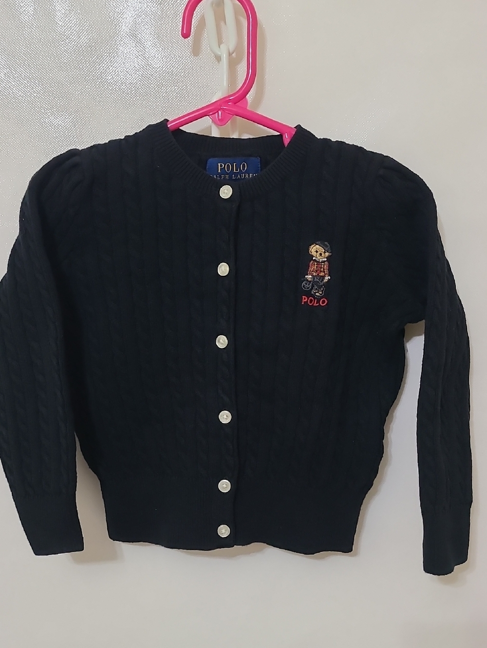 Polo Ralph Lauren Polo Black Bear Mini-Cable Knit Cardigan - Size 3/3T